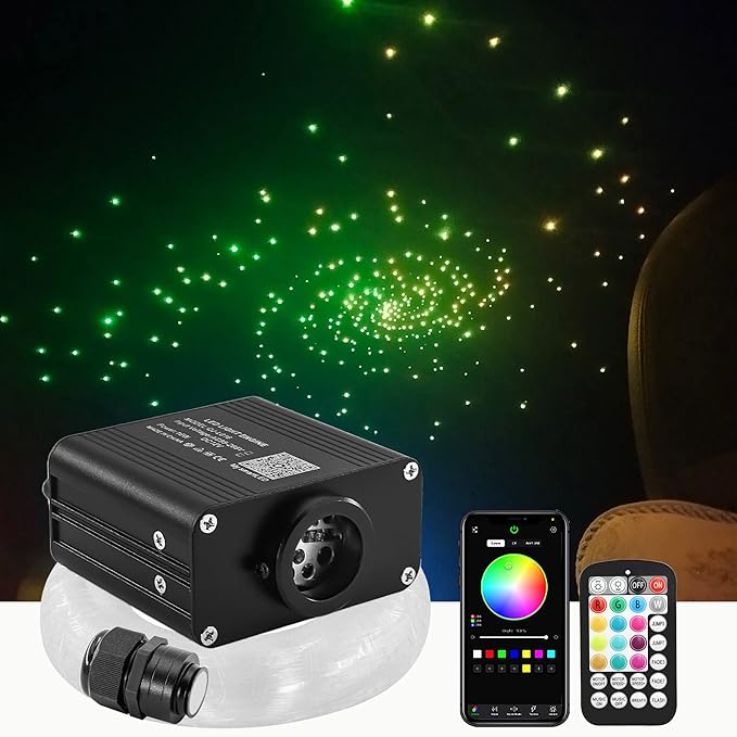 16W Twinkle 200pcs Starlight Headliner Kit, 0.03in 6.5ft Compact Size Fiber Optic Car Star Roof Lights with APP/Remote Control