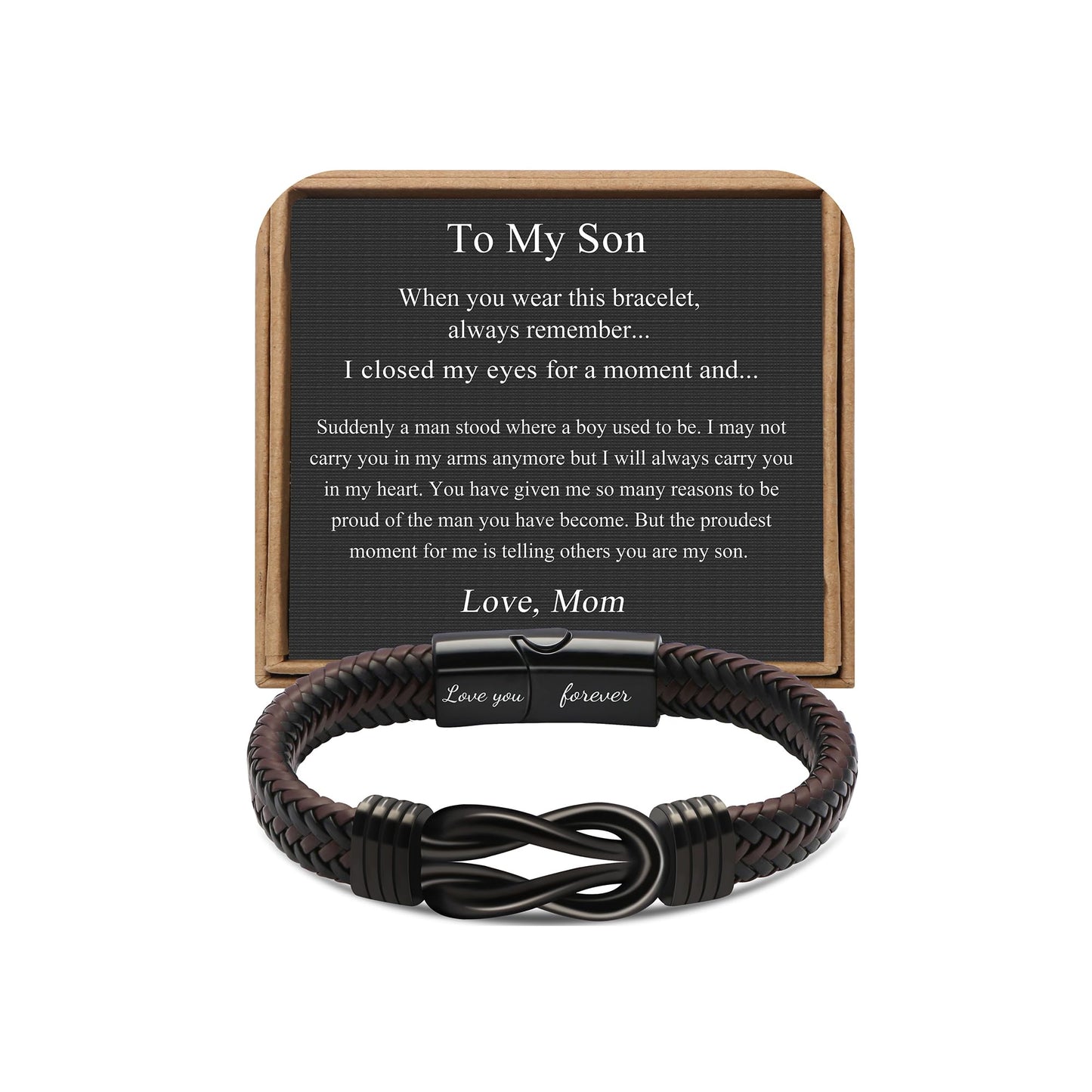 JoycuFF Birthday Gifts for Son from Mom, To My Son Christmas Valentines Day Fathers Day Anniversary Birthday Gifts Mens Knot Bracelet from Mom