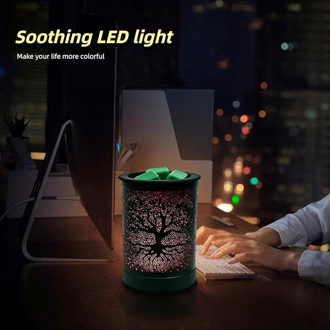 ASAWASA Metal Wax Warmer for Scented Wax,Electirc Wax Melt Warmer Candle Burner with 7 Colorful Changing Lights & 1 Silicone Dishes for Office Home Decor(Colorful Banyan)