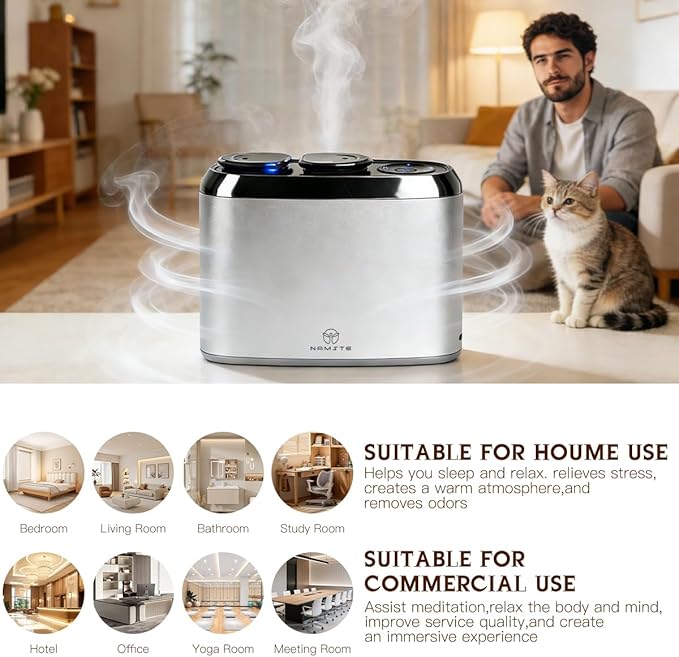Waterless Essential Oil Diffuser Upgrade 50ml x 2 Types Scent Diffusers, Portable Wireless Aroma Air Machine, Smart App & Button Control Fragrance for Large Room, Bathroom, Office, Camping