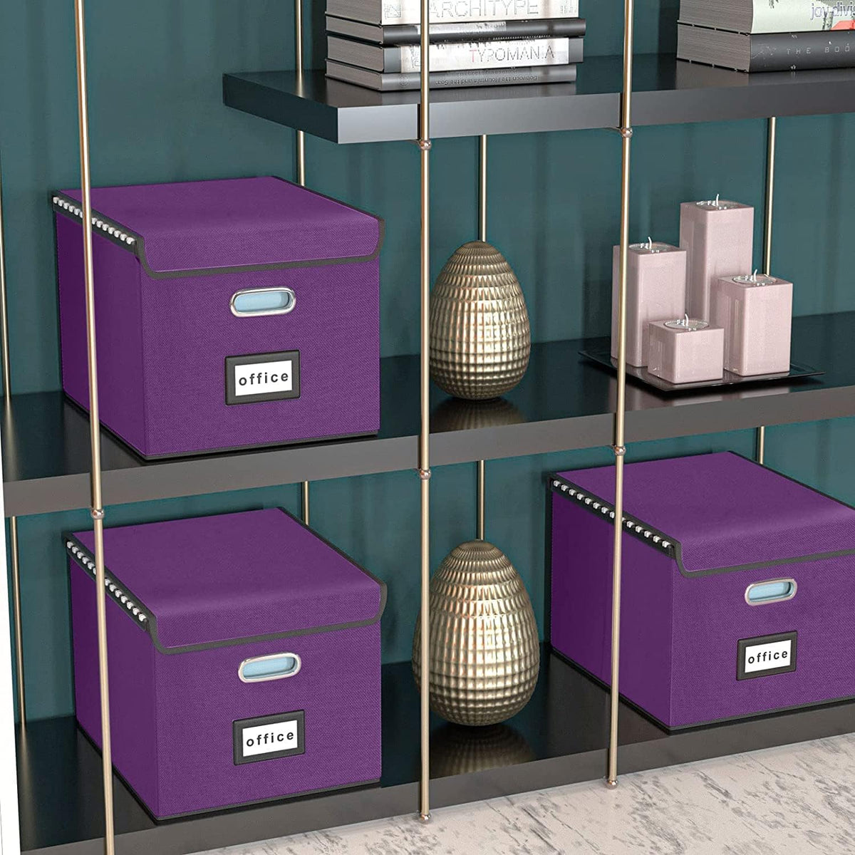 Huolewa Upgraded File Organizer Boxes with Lids, Linen Hanging Filing & Storage Boxes with Plastic Slides for Office/Decor/Hom, Universal Hanging Filing Organization Boxes for Letter/Legal Folder