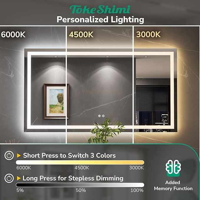 TokeShimi 30 x 30 LED Bathroom Mirror, Lighted Bathroom Vanity Mirror with Lights,Brighter Frontlit and Backlit Light up Anti Fog Mirror
