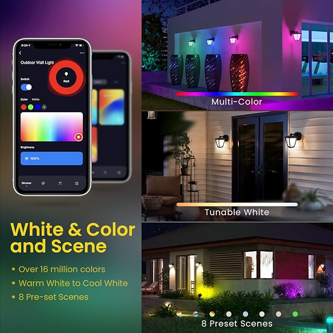 YARBO Smart Outdoor Wall Lantern with GFCI Outlet, APP Control Porch Lights, Color Changing RGBW Wall Sconce, Work with Alexa (Required SML Gateway), Outdoor Wall Lights for House, ETL Listed