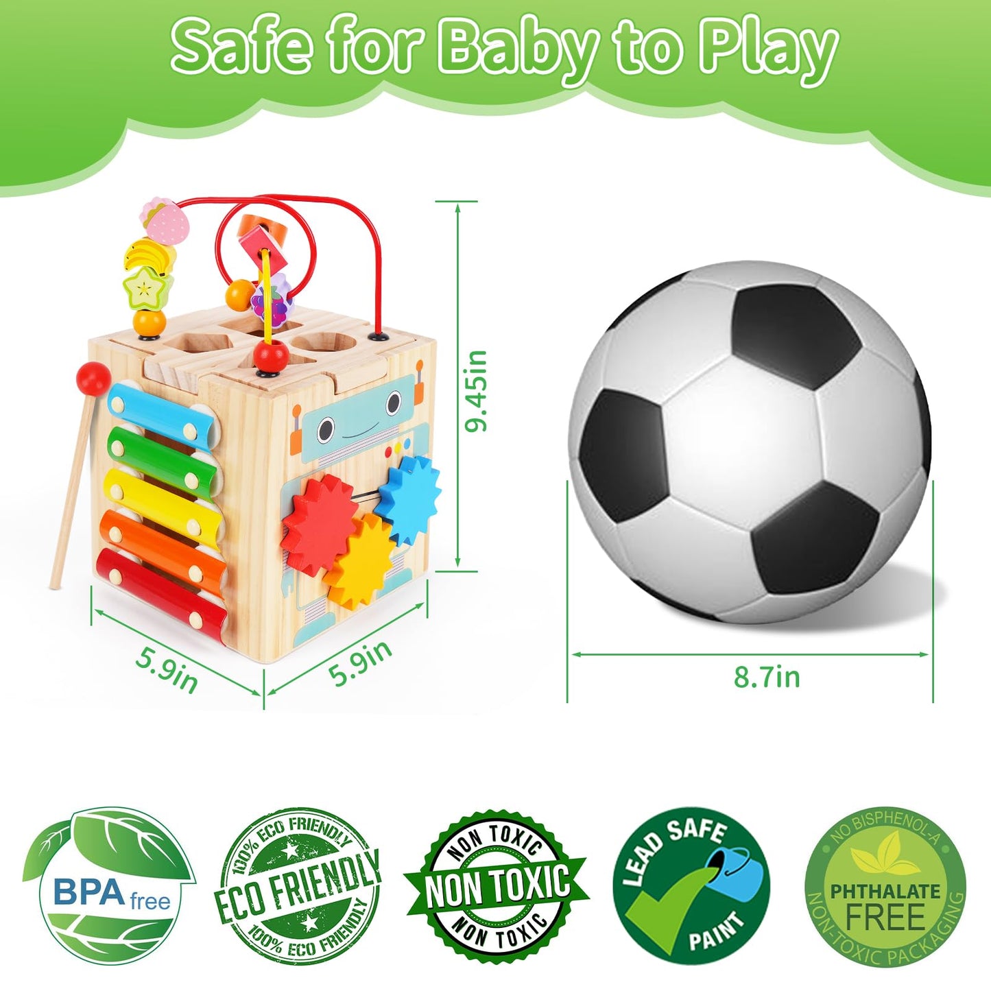 Toddler Wooden Activity Cube Toys, Montessori Toys for 1 2 3 Year Old Boy Girl, Educational Learning Toy for Toddlers 1-3 2-4 Years, Sensory Infant First 1st 2nd one two Christmas Birthday Gifts
