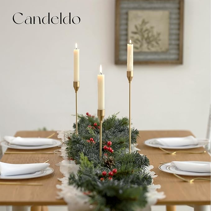 Gold Taper Candle Holders: Tall Candlestick Holder for Table Centerpiece Set of 3 Metal Candles Stick Holders Stand Wedding Decor