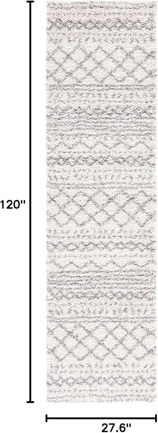 SAFAVIEH Arizona Shag Collection Runner Rug - 2'3" x 10', Ivory & Grey, Moroccan Design, Non-Shedding & Easy Care, 1.6-inch Thick Ideal for High Traffic Areas in Living Room, Bedroom (ASG741F)