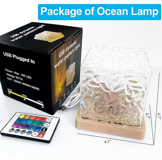 Ocean Wave Projector Light, 16 Colors Changeable Lamp with Remote, 3D Holographic Water Ripple, Romantic Ambient Lighting for Meditation, Relaxation, Bathroom, Night Light