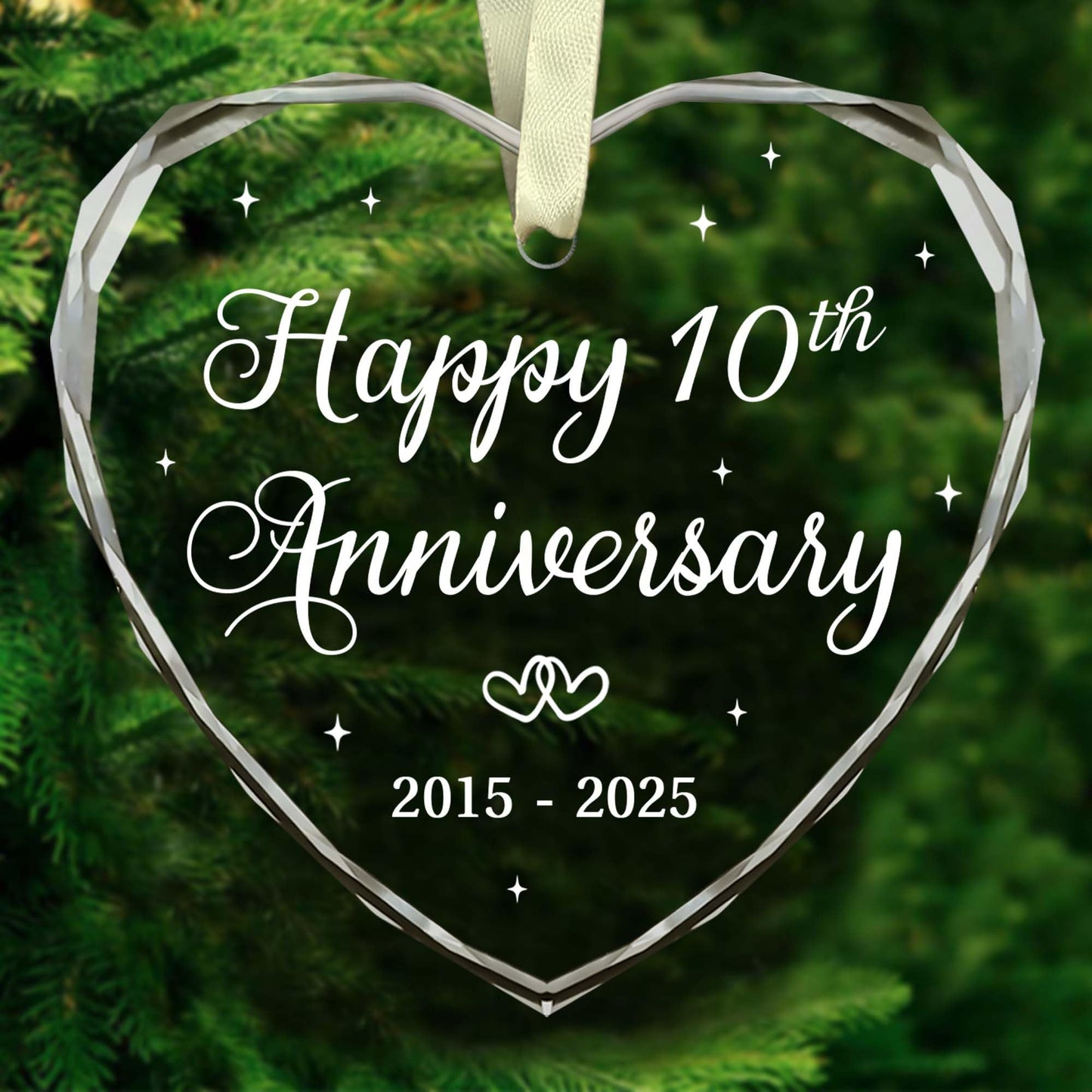 BSQUIELE Happy 10th Anniversary Ornament 2025-10th Wedding - 10th Anniversary Day Gift Idea for Couple - Christmas, Birthday Gift for Husband, Wife - 10 Year of Marriage Glass Ornament