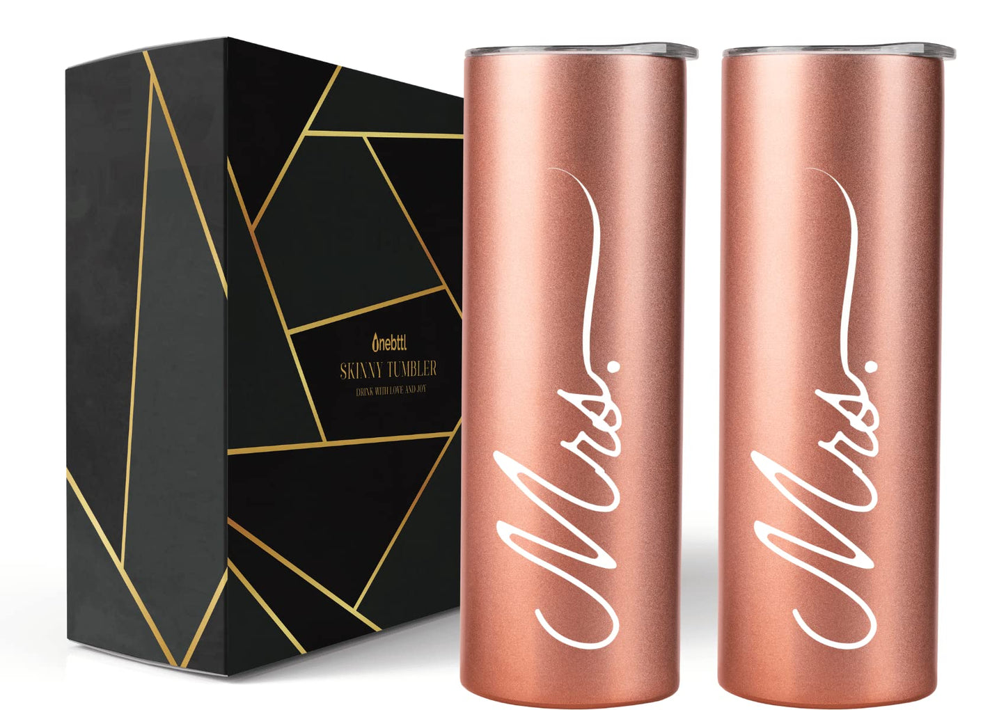 Onebttl Wedding Gifts for Couples, Insulated Stainless Steel Wine Tumblers Set with Lid & Straw, for Newlywed, Ideal for Engagement, Anniversary, Bridal Shower - Mrs & Mrs, Lesbian Gifts