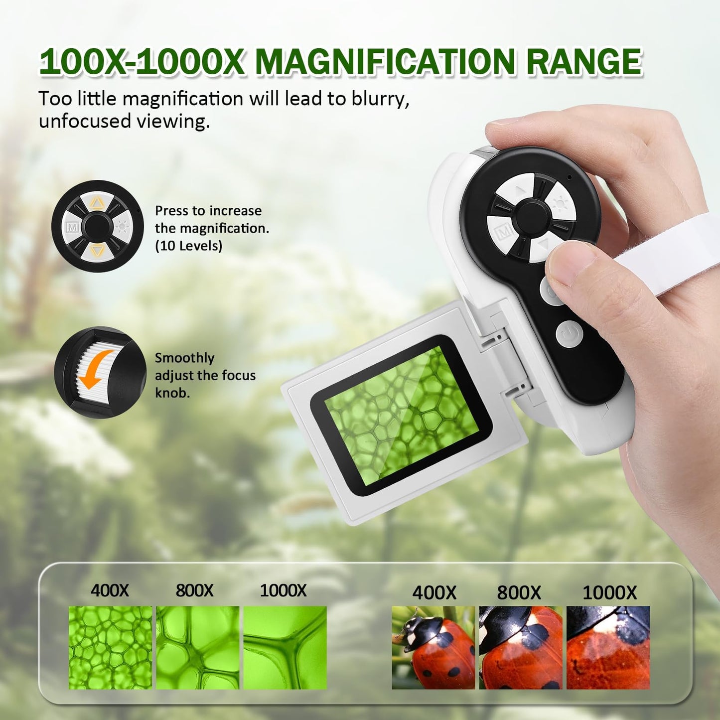 Barchrons 1000X Handheld Microscope for Kids, 4K 2.0" Screen Mini Pocket Microscope with 6 Adjustable LED Lights, Edu Science Birthday Gifts for Kids Ages 8-12, 32G SD Card Included