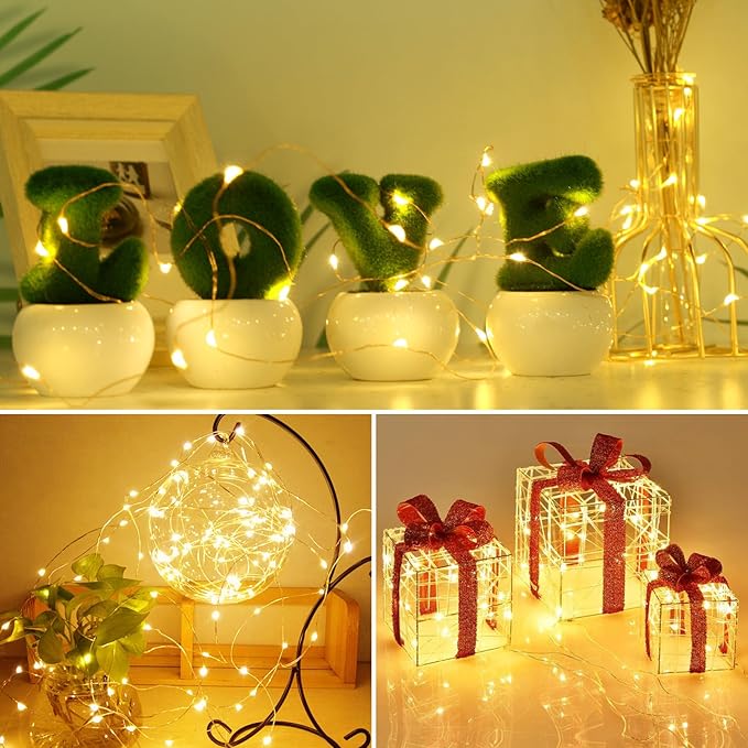 kolpop 3 Pack LED Fairy Lights Battery Operated, Mini Twinkle String Lights Battery Powered Waterproof for Christmas Mason Jars Party,Warm White
