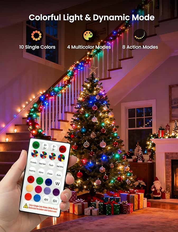 Fairy Lights 9.8FT 120LED, Battery Operated Firecracker Cluster String Lights, Multicolor Twinkle Light with Remote, Waterproof LED Light for Christmas Tree Party Bedroom Window DIY Decor