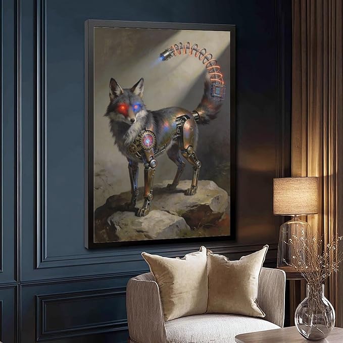 Framed Steampunk Fantasy Wall Art for Modern Living Room TV Wall Futuristic Industrial Style Decor Statement Artwork 12x18in