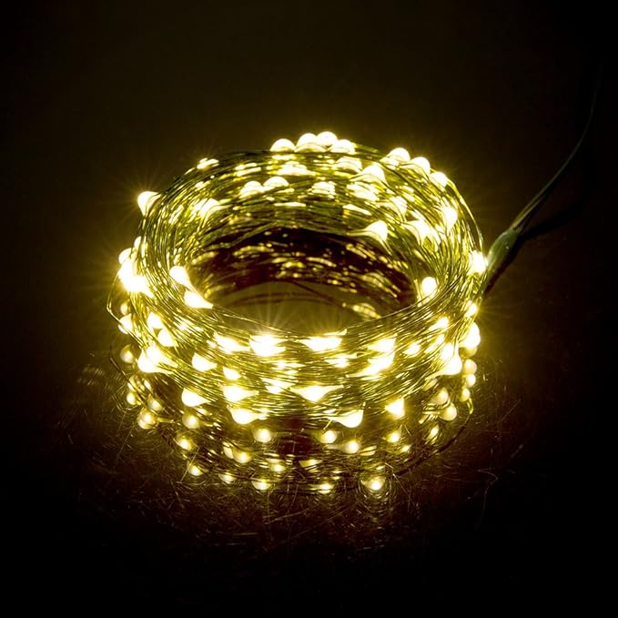 MASHANG Christmas Lights Battery String Lights 33FT 100 Micro LEDs Starry Lights Fairy Lights Firefly Lights with Dark Green Copper Wire for Christmas Tree, Wreath, DIY, Wedding, Holiday(Warm White)