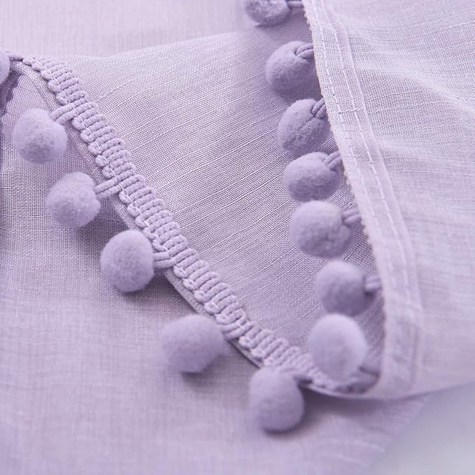 Treatmentex Pom-Pom Sheer Curtains for Girl's Bedroom 84 inches Long Voile Curtain Panels Rod Pocket Lilac 52" w x 2pc