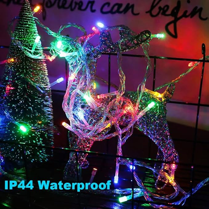 Christmas String Lights, 33FT 100 LEDs Chritsmas Tree Lights Indoor String Lights 8 Modes with End-to-End Plug Fairy Lights Decoration for Indoor Outdoor, Multicolor (Clear Wire)