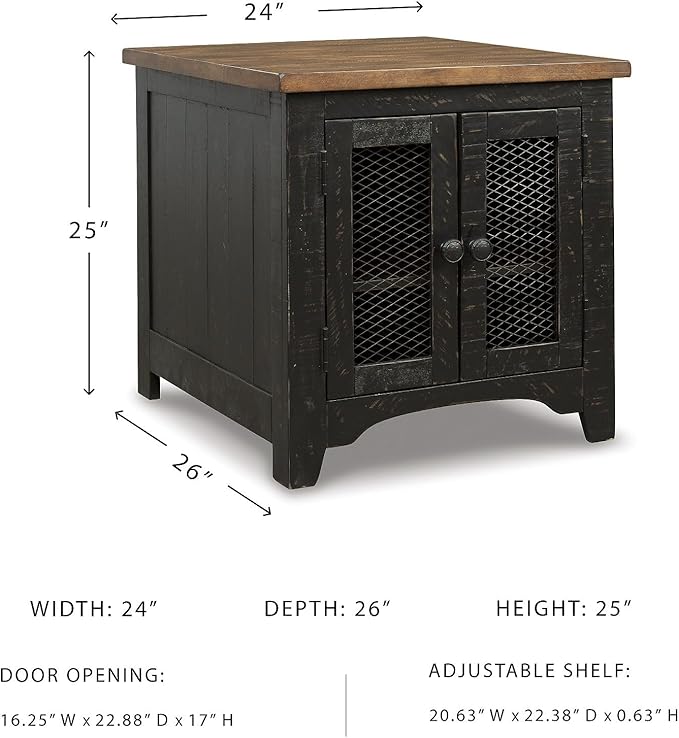 Signature Design by Ashley Valebeck Farmhouse Rectangular End Table with Storage, Distressed Brown & Black Finish