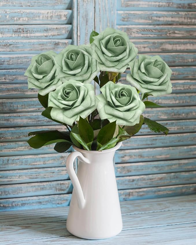 JOYLEX Artificial Flowers Realistic Roses, Real Looking Fake Roses with Stem for DIY Wedding Bouquets Centerpieces Bridal Shower Party Home Romantic Decorations (Elf Green, Regular 3" - 200pcs)