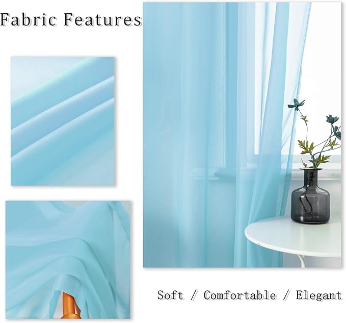 DUALIFE Sky Blue Voile Sheer Curtains Grommet,Look Semi Sheer Windows Panels,Elegant Solid Color Touch Soft Drapes, 52X96 Inch for Living Room Bedroom,Set of 2 Panels
