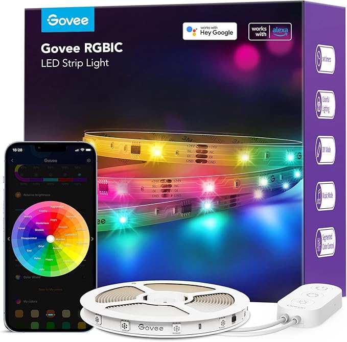 Govee RGBIC Alexa LED Strip Light 32.8ft, Smart WiFi LED Lights Work with Alexa and Google Assistant, Segmented DIY, Music Sync, Color Changing LED Strip Lights for Room, Kitchen, Desk, Holiday