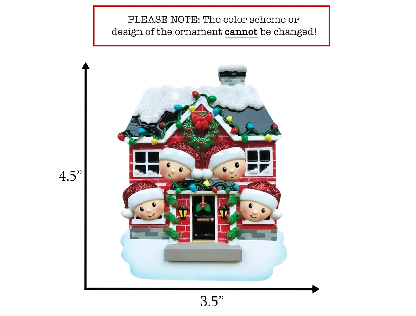 UniqXmas Personalized Christmas House Family of 4 Ornament 2025 | Customized Xmas Tree Decoration with Name & Year | First Christmas in New Home, Our 1st House, Family of Four Custom Keepsake Gift
