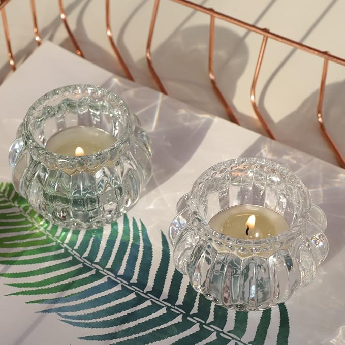 Woho Clear Votive Candle Holders Set of 6,Tealight Candle Holder Bulk for Wedding Party, Glass Tea Lights Candle Holder for Table Centerpiece, Christmas Decor