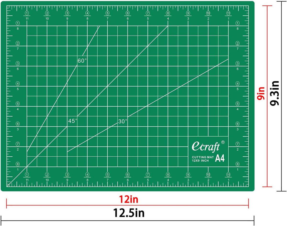 Ecraft Self Healing Sewing Mat - 9" x 12" Double Sided 5-Ply Cutting Mat for Craft, Sewing, Fabric,Quilting,Scrapbooking Project - Rotary Board Mats in Green/Black