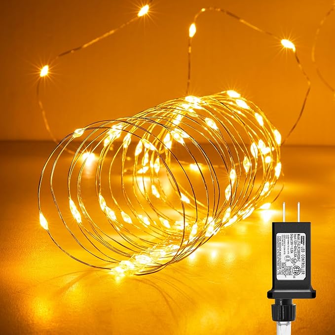 Minetom Fairy Lights Plug in, 66Feet 200LEDs Warm White String Lights, Waterproof Flexible Silver Wire for Bedroom Dorm Wedding Garland Wreath Wall Mason Jar Indoor Outdoor Christmas Tree