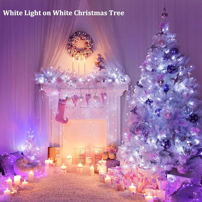 Decute 300LED 99FT Fairy String Lights Christmas Lights Silver Wire with Remote, Firefly Starry Light for DIY Christmas Tree Costume Wedding Party Table Centerpiece Decor Cool White