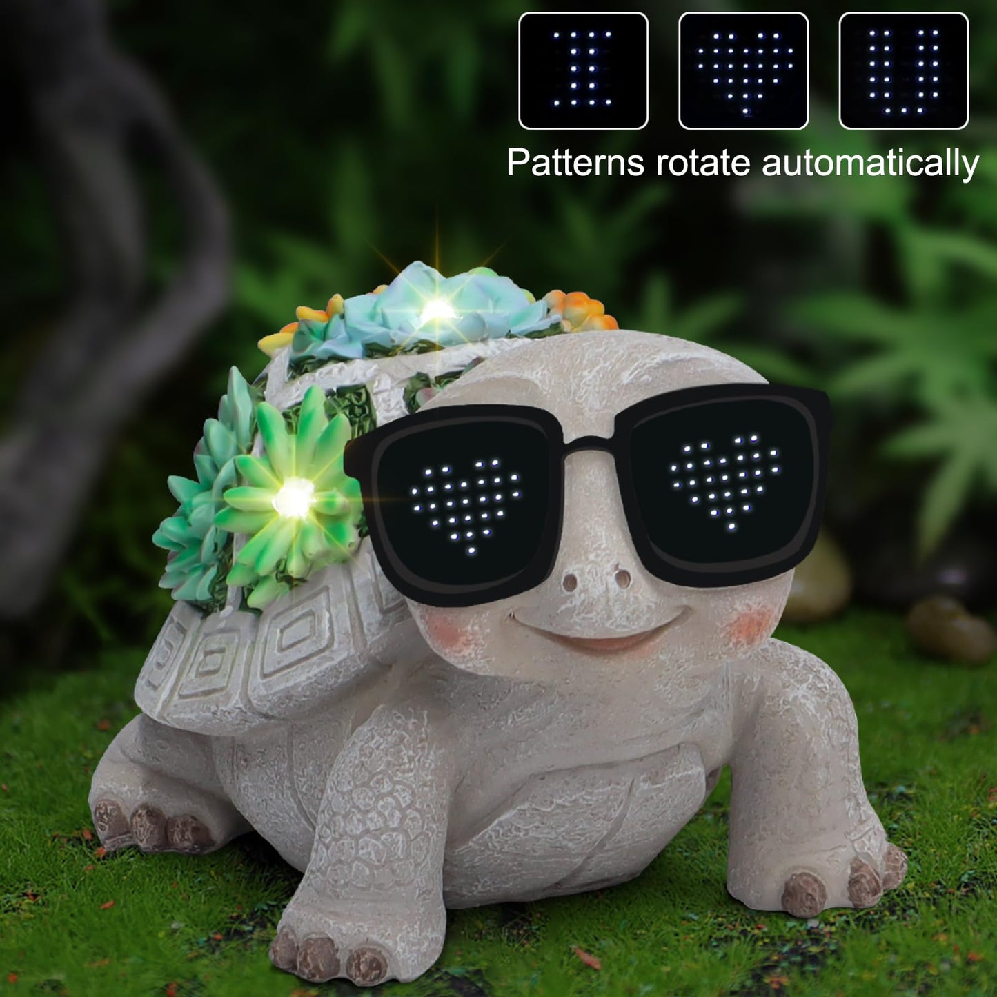 Pawatee Solar Garden Statues Turtle with Succulent and LED Lights Birthday Gifts for Women Mom Grandma Solar Outdoor Decor for Patio Backyard Yard Lawn Decoration-Unique Housewarming Gifts