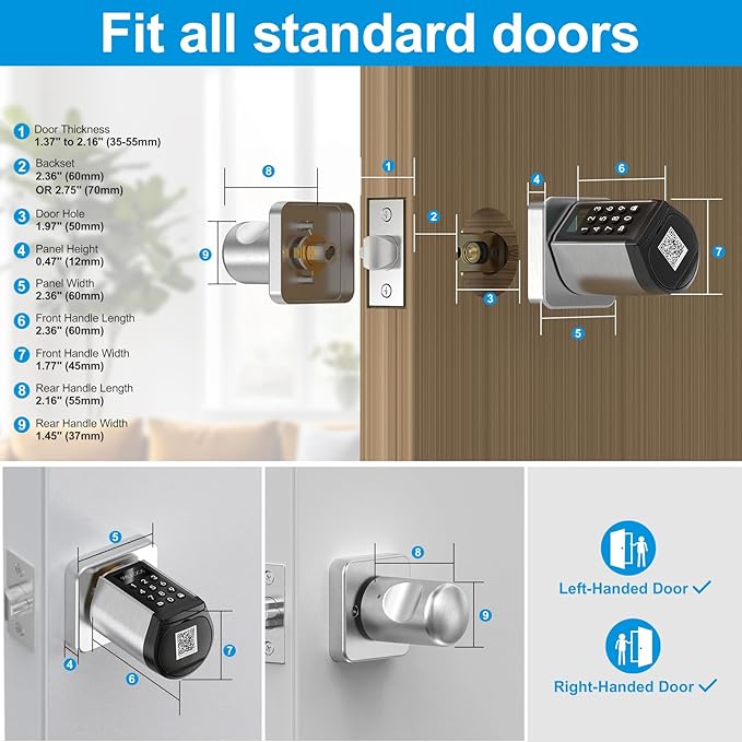WELOCK 5-in-1 Smart Door Lock,Keyless Entry Lock for Front Door, Password Keypad + Bluetooth App + Cards +Key