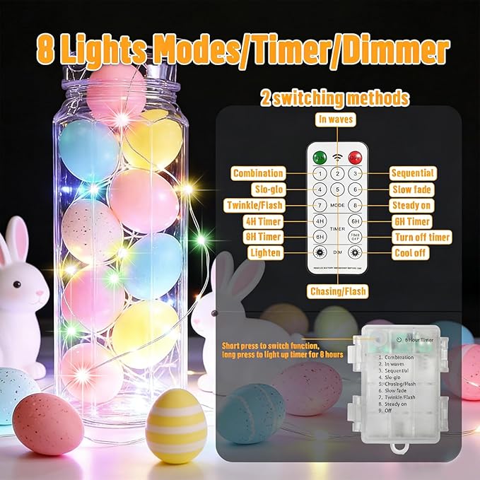 LAMPHOME 100 LED 33FT Multicolor Easter Fairy Lights Battery Operated with Remote, Colorful Mini Starry String Lights Multi Functions & Timer,Twinkle for Home Bedroom Wedding DIY Centerpiece Decor