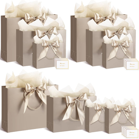 Maitys 10 Set Paper Gift Bags Assorted Sizes with Ribbon, Greeting Card Tissue Paper (3 Large 12.6", 3 Medium 11", 4 Small 7.5") Luxury Gift Bags for Anniversary Presents Wedding Bridesmaid Birthday