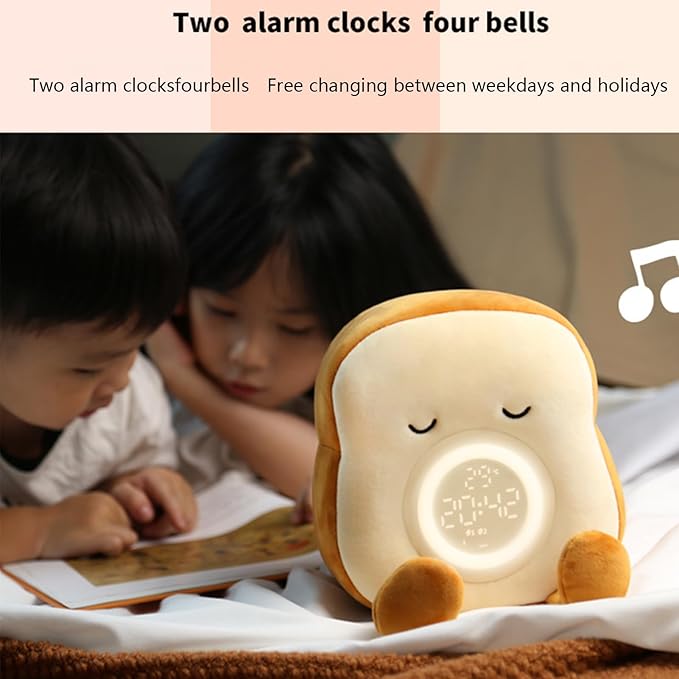 Cute Toast, Digital Alarm Clock Lamp, Bedside Desk Accessory, Rechargeable Plush Nightlight with Adjustable Timer Dimmable Glow, Home Decor Gadget, Bedroom Living Room Office Study Table