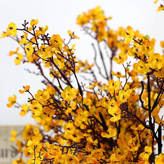 JAKY-Global Babys Breath Silk Artificial Flowers 6 Bundle Fall Stems Fake Plants Decor Wedding Party Decoration Bouquets Real Touch DIY Home Garden(Yellow Orange 6pcs)