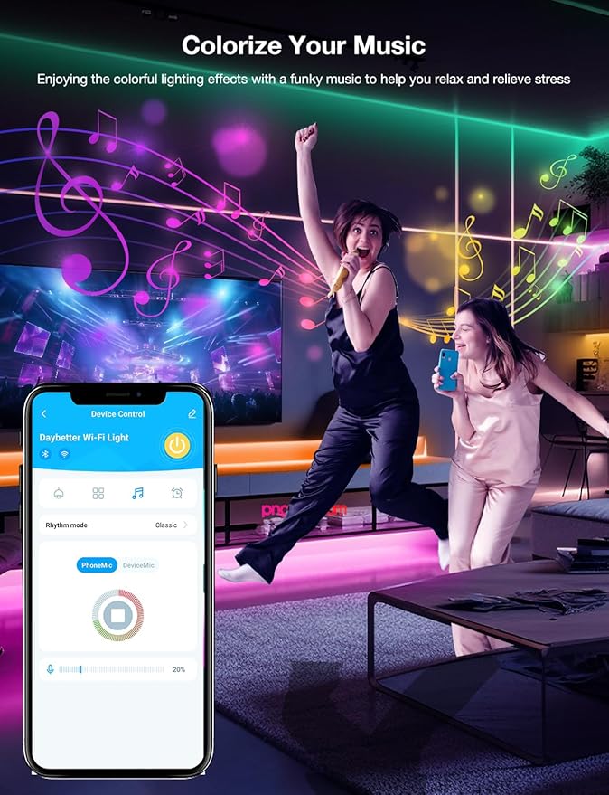 DAYBETTER Smart WiFi Led Lights 100ft - Led Strip Lights Work with Alexa and Google Assistant RGB Strip Lighting Music Sync Color Changing with App Voice Remote Control for Room Bedroom Decor 50ft*2