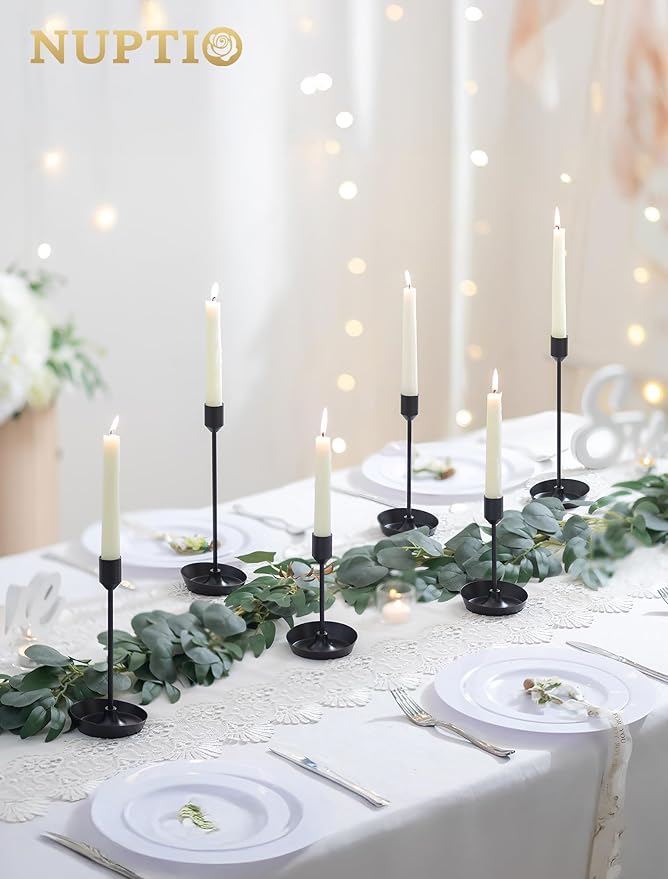NUPTIO Black Candlestick Holders for Table: 6 Pcs Taper Candles Holders Bulk for Halloween - Tall Candle Stick Holder for Birthday Party Living Room Fireplace Centerpiece
