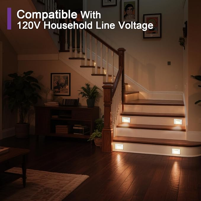 4-Pack Horizontal LED Step Lights, Color Adjustable (2700K-5000K), IP65 Waterproof, 3W 100LM, 120V Stair Lights Indoor Outdoor, 10%-100% Dimmable, White, ETL Certified