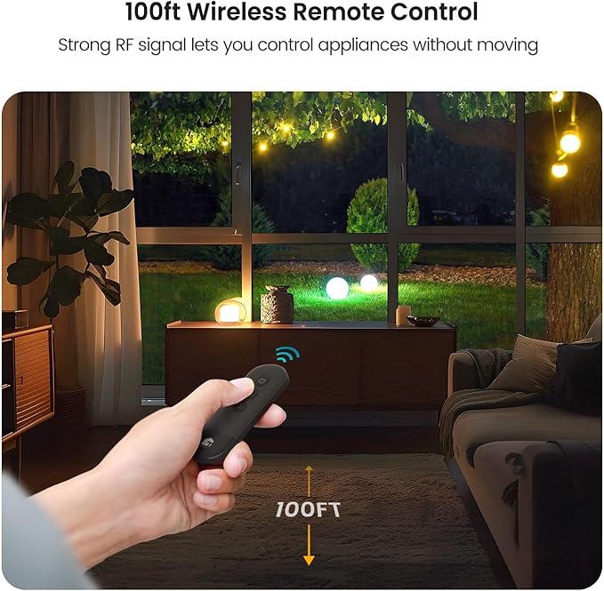 TREATLIFE Outdoor Wireless Remote Control Outlet, 2-in-1 Individual Control Sockets, IP64 Weather-Resistant Electrical Outlet Switch, Heavy Duty 3-Prong Plug, Max Power 1800W, Battery Included