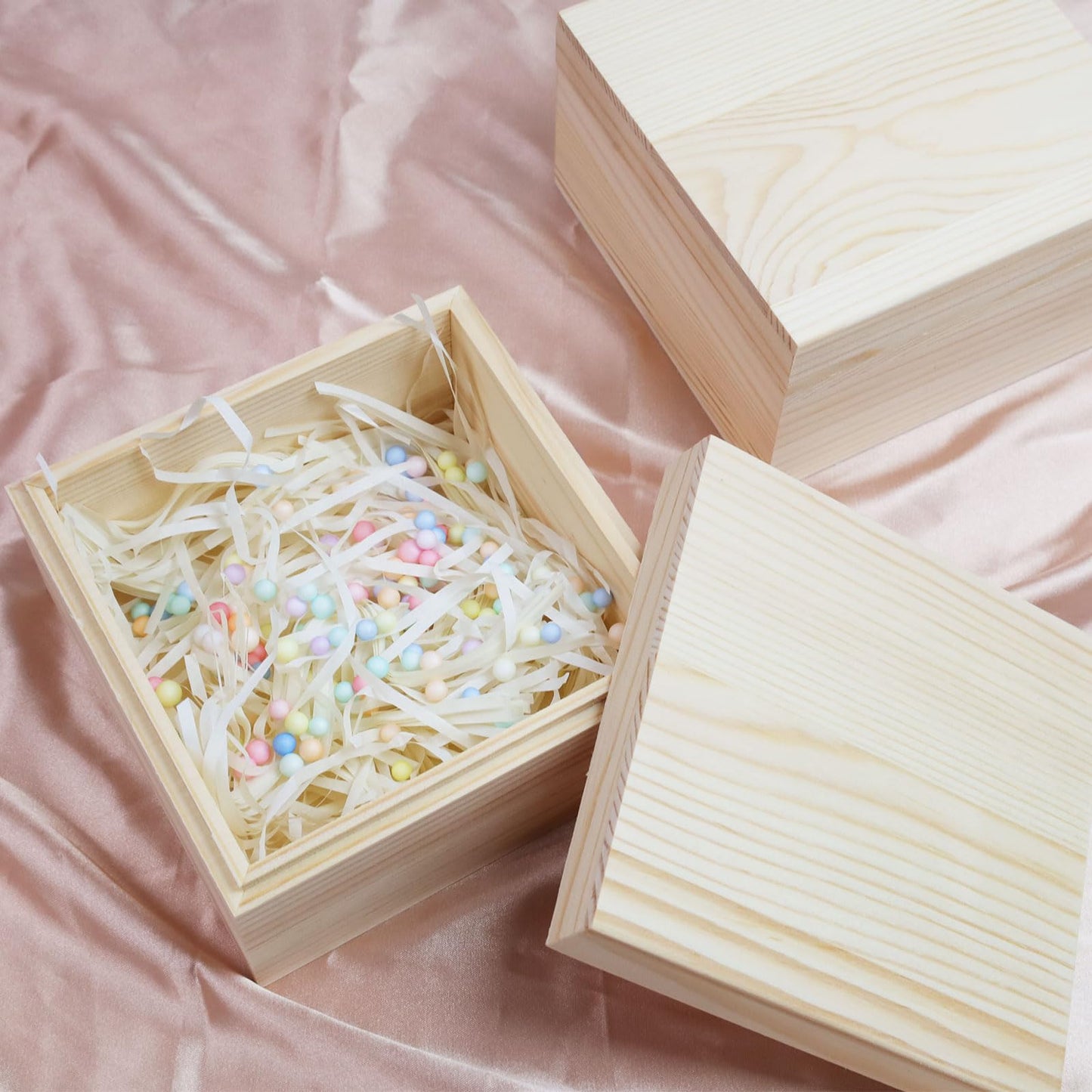 MY MIRONEY 2Pcs Wooden Unfinished Storage Box with Top Lid 4.72" x 4.72"" Square Wooden Pine Box DIY Craft Stash Boxes Gift Box for Arts Hobbies and Home Storage"