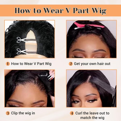 MOOTAFUL V Part Human Hair Wig Body Wave V Part Wig Human Hair for Black Women 18 Inch Glueless Wigs Clip Upgrade Natural Beginner Friendly Middle Part 200% Density