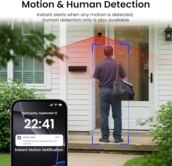 2K Window Cameras for Home Security- 5Ghz & 2.4Ghz WiFi Window Camera, Color Night Vision, Motion & Human Detection, Continuous 24/7 Recording, Cloud(Optional) & Local Storage, K1 1P