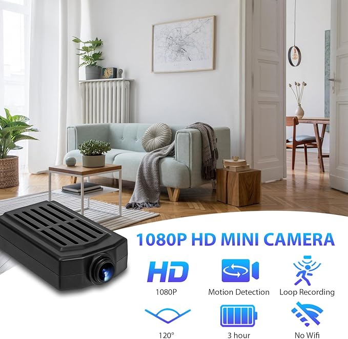 64GB Mini Security Camera,1080P Nanny Video Cam Dome Camera with Motion Detection, 3H Battery for Pet/Nanny Surveillance(Not WiFi)