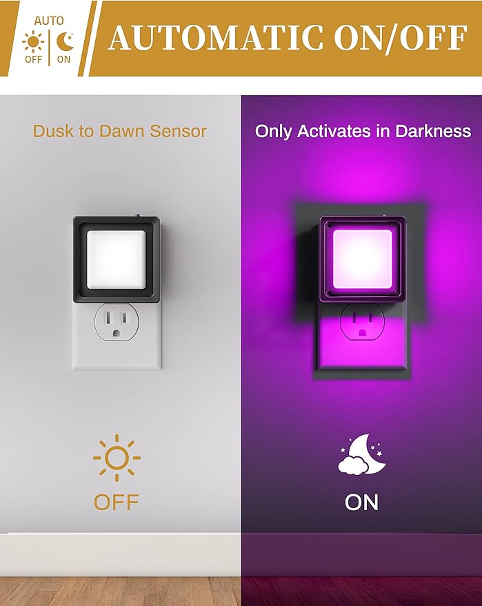 DORESshop Purple Night Light [2 Pack], Night Lights Plug Into Wall, Night Light Dusk to Dawn Sensor, LED NightLight Adjustable Brightness, Bedroom, Bathroom, Hallway, Stairs, Halloween, Party