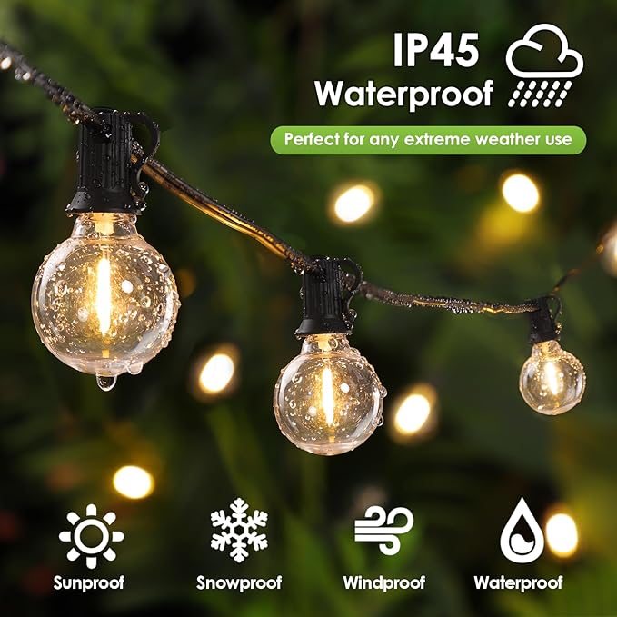 Mlambert 200Ft(2x100Ft) LED Outdoor String Lights Waterproof Dimmable G40 Globe Patio Lights with 100+5 Bulbs for Balcony Gazebo Pergola-Black Cord