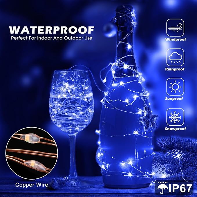Fairy Lights 66ft 200 LED USB Twinkle String Lights Plug in Silver Wire Lights with Remote and Timer 8 Modes Outdoor Waterproof Starry Lights DIY Party Wedding Christmas Decoration（Blue）