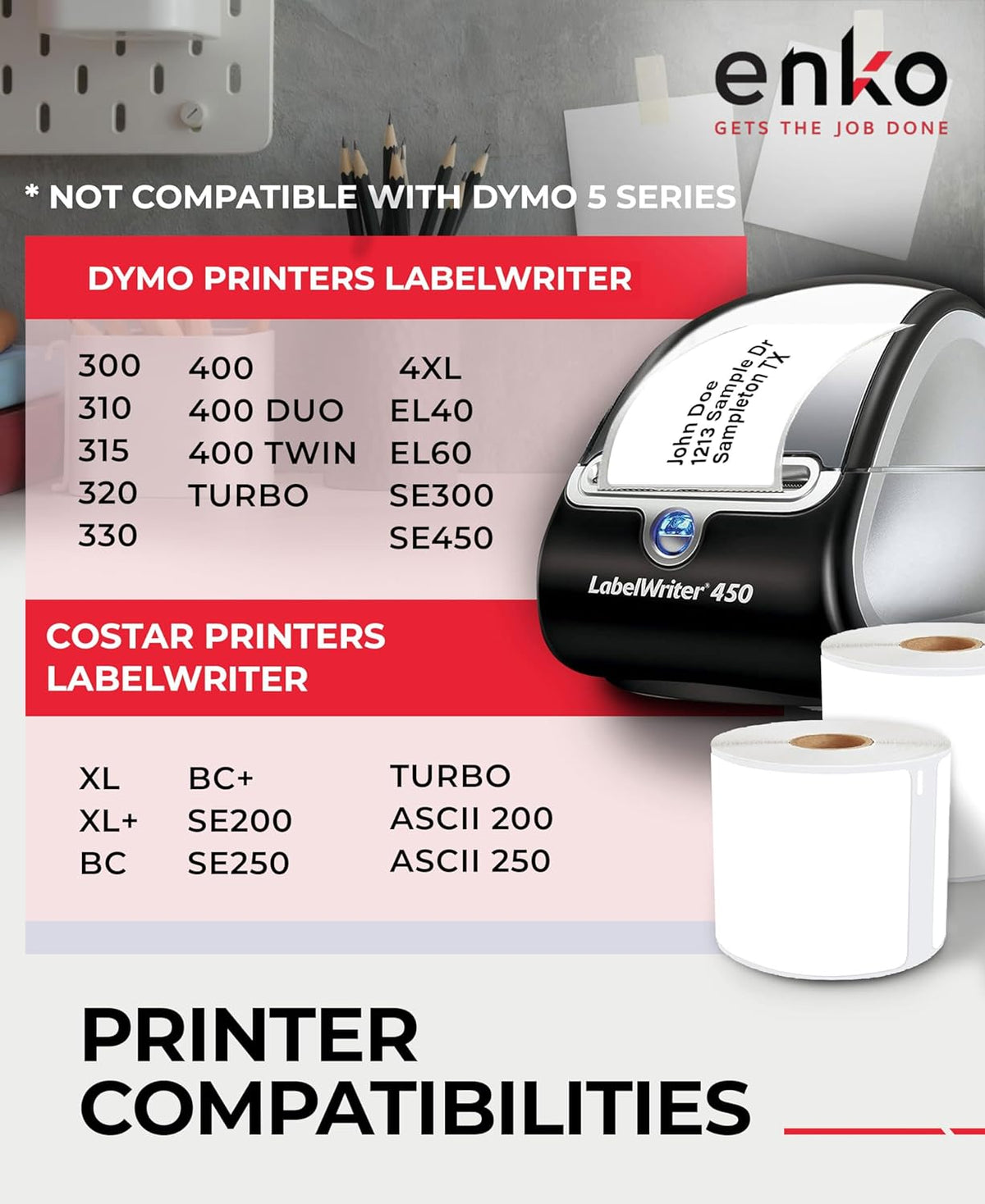 enKo (12 Rolls, 3,600 Labels) Address, Shipping & Barcode Labels 30256 (2-5/16 x 4") Compatible for Dymo LabelWriter