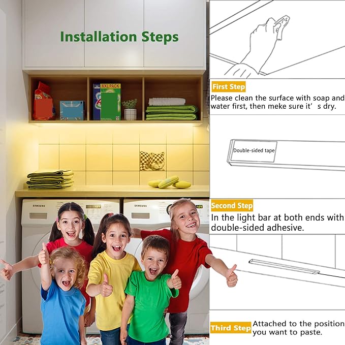 JUSJUBR 12-Inch Slim LED Under Cabinet Light with Memory Function, Warm White 3000K Dimmable USB Light Bar for Rooms