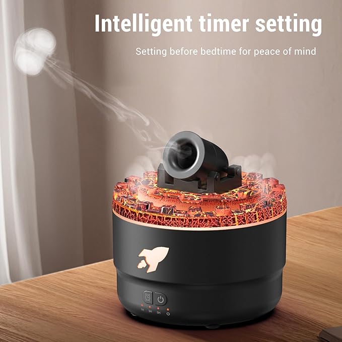 Essential Oil Diffuser Humidifier 200ml Quiet Volcano Cool Mist Humidifier Aromatherapy Diffuser with 7 Colors Light for Bedroom Office (Black)