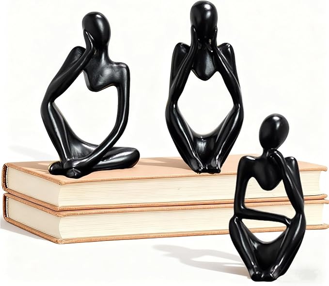 Mingzhang 3pcs Thinker Statue Abstract Art Thinker Figurines Black Home Decor for Living Room, Office, Coffee Table, Bookshelf Decoration, Housewarming Gifts